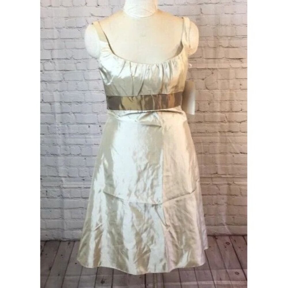 NWT Jim Hjelm Occasions Dress Ivory Tan Satin Taffeta Sleeveless Empire Waist 12